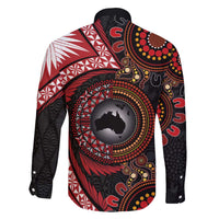Tonga and Australia Together Family Matching Off The Shoulder Long Sleeve Dress and Hawaiian Shirt Ngatu Art Tribal Aboriginal Tattoo Pattern LT03 - Polynesian Pride
