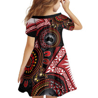 Tonga and Australia Together Family Matching Short Sleeve Bodycon Dress and Hawaiian Shirt Ngatu Art Tribal Aboriginal Tattoo Pattern LT03 - Polynesian Pride