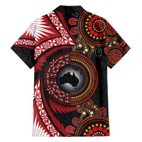Tonga and Australia Together Family Matching Short Sleeve Bodycon Dress and Hawaiian Shirt Ngatu Art Tribal Aboriginal Tattoo Pattern LT03 - Polynesian Pride