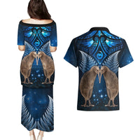 New Zealand Maori Matariki Couples Matching Puletasi and Hawaiian Shirt Hongi Kiwi Bird and Silver Fern LT03 - Polynesian Pride