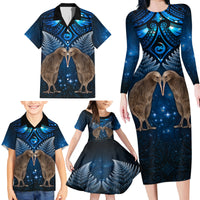 New Zealand Maori Matariki Family Matching Long Sleeve Bodycon Dress and Hawaiian Shirt Hongi Kiwi Bird and Silver Fern LT03