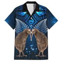 New Zealand Maori Matariki Hawaiian Shirt Hongi Kiwi Bird and Silver Fern LT03 Blue - Polynesian Pride