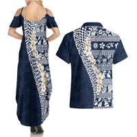 Hawaii Plumeria Tribal Vintage Couples Matching Summer Maxi Dress and Hawaiian Shirt Special Blue LT03 - Polynesian Pride