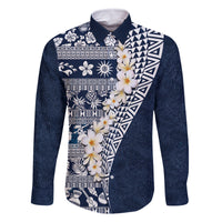 Hawaii Plumeria Tribal Vintage Family Matching Long Sleeve Bodycon Dress and Hawaiian Shirt Special Blue LT03 Dad's Shirt - Long Sleeve Blue - Polynesian Pride