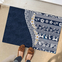 Hawaii Plumeria Tribal Vintage Rubber Doormat Special Blue