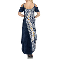 Hawaii Plumeria Tribal Vintage Summer Maxi Dress Special Blue
