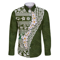 Hawaii Plumeria Tribal Vintage Family Matching Short Sleeve Bodycon Dress and Hawaiian Shirt Special Green LT03 Dad's Shirt - Long Sleeve Green - Polynesian Pride
