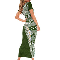 Hawaii Plumeria Tribal Vintage Short Sleeve Bodycon Dress Special Green