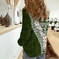 Hawaii Plumeria Tribal Vintage Women Casual Shirt Special Green