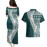 Hawaii Plumeria Tribal Vintage Couples Matching Puletasi and Hawaiian Shirt Special Turquoise LT03 - Polynesian Pride