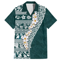 Hawaii Plumeria Tribal Vintage Family Matching Long Sleeve Bodycon Dress and Hawaiian Shirt Special Turquoise LT03 Dad's Shirt - Short Sleeve Turquoise - Polynesian Pride