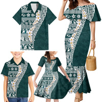 Hawaii Plumeria Tribal Vintage Family Matching Mermaid Dress and Hawaiian Shirt Special Turquoise LT03 - Polynesian Pride