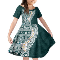 Hawaii Plumeria Tribal Vintage Family Matching Short Sleeve Bodycon Dress and Hawaiian Shirt Special Turquoise LT03 Daughter's Dress Turquoise - Polynesian Pride
