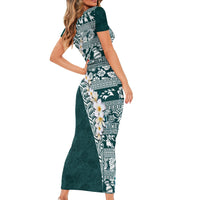 Hawaii Plumeria Tribal Vintage Family Matching Short Sleeve Bodycon Dress and Hawaiian Shirt Special Turquoise LT03 - Polynesian Pride