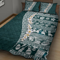 Hawaii Plumeria Tribal Vintage Quilt Bed Set Special Turquoise