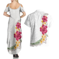 Hawaiian Plumeria and Hibiscus Couples Matching Summer Maxi Dress and Hawaiian Shirt White Mode LT03 - Polynesian Pride