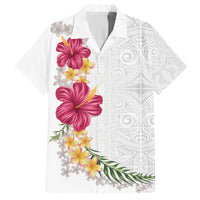 Hawaiian Plumeria and Hibiscus Family Matching Tank Maxi Dress and Hawaiian Shirt White Mode