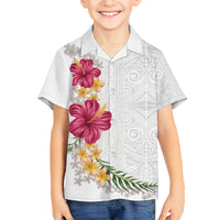 Hawaiian Plumeria and Hibiscus Kid Hawaiian Shirt White Mode