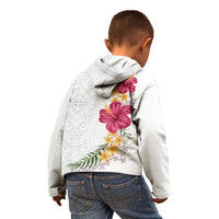 Hawaiian Plumeria and Hibiscus Kid Hoodie White Mode