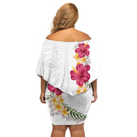 Hawaiian Plumeria and Hibiscus Off Shoulder Short Dress White Mode