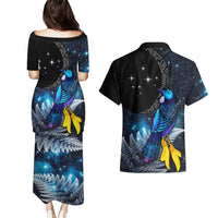New Zealand Tui Bird Matariki Couples Matching Puletasi and Hawaiian Shirt Galaxy Fern With Maori Pattern LT03 - Polynesian Pride