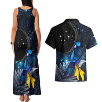 New Zealand Tui Bird Matariki Couples Matching Tank Maxi Dress and Hawaiian Shirt Galaxy Fern With Maori Pattern LT03 - Polynesian Pride