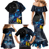 New Zealand Tui Bird Matariki Family Matching Mermaid Dress and Hawaiian Shirt Galaxy Fern With Maori Pattern LT03 - Polynesian Pride