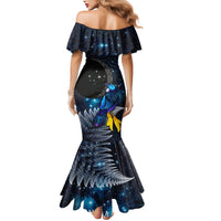 New Zealand Tui Bird Matariki Mermaid Dress Galaxy Fern With Maori Pattern LT03 - Polynesian Pride