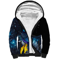 New Zealand Tui Bird Matariki Sherpa Hoodie Galaxy Fern With Maori Pattern LT03 Unisex Blue - Polynesian Pride