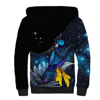 New Zealand Tui Bird Matariki Sherpa Hoodie Galaxy Fern With Maori Pattern LT03 - Polynesian Pride