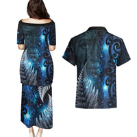 New Zealand Matariki Couples Matching Puletasi and Hawaiian Shirt The Tribal Maori Face and Silver Fern LT03 - Polynesian Pride