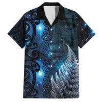 New Zealand Matariki Family Matching Off The Shoulder Long Sleeve Dress and Hawaiian Shirt The Tribal Maori Face and Silver Fern LT03 Dad's Shirt - Short Sleeve Blue - Polynesian Pride