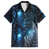 New Zealand Matariki Family Matching Short Sleeve Bodycon Dress and Hawaiian Shirt The Tribal Maori Face and Silver Fern LT03 Dad's Shirt - Short Sleeve Blue - Polynesian Pride