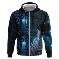 New Zealand Matariki Zip Hoodie The Tribal Maori Face and Silver Fern LT03 Zip Hoodie Blue - Polynesian Pride