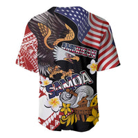 United States and American Samoa Together Baseball Jersey Bald Eagle and Polynesian Traditional Culture with Plumeria