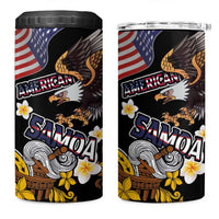 United States and American Samoa Together 4 in 1 Can Cooler Tumbler Bald Eagle and Polynesian Traditional Culture with Plumeria