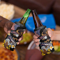 United States and American Samoa Together 4 in 1 Can Cooler Tumbler Bald Eagle and Polynesian Traditional Culture with Plumeria