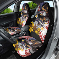 United States and American Samoa Together Car Seat Cover Bald Eagle and Polynesian Traditional Culture with Plumeria