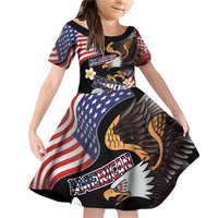 United States and American Samoa Together Family Matching Off Shoulder Short Dress and Hawaiian Shirt Bald Eagle and Polynesian Traditional Culture with Plumeria