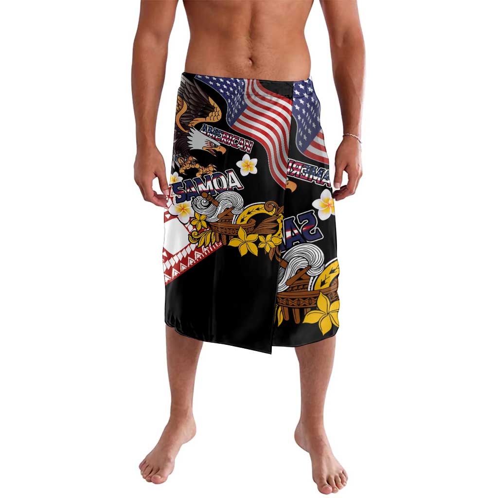 United States and American Samoa Together Lavalava Bald Eagle and Polynesian Traditional Culture with Plumeria LT03 Black - Polynesian Pride