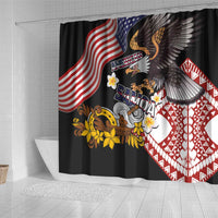 United States and American Samoa Together Shower Curtain Bald Eagle and Polynesian Traditional Culture with Plumeria