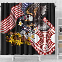 United States and American Samoa Together Shower Curtain Bald Eagle and Polynesian Traditional Culture with Plumeria