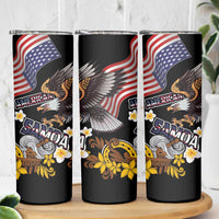 United States and American Samoa Together Skinny Tumbler Bald Eagle and Polynesian Traditional Culture with Plumeria