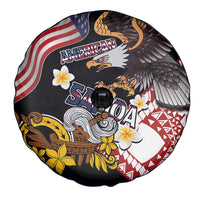 United States and American Samoa Together Spare Tire Cover Bald Eagle and Polynesian Traditional Culture with Plumeria