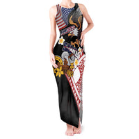 United States and American Samoa Together Tank Maxi Dress Bald Eagle and Polynesian Traditional Culture with Plumeria
