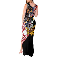 United States and American Samoa Together Tank Maxi Dress Bald Eagle and Polynesian Traditional Culture with Plumeria