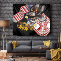 United States and American Samoa Together Tapestry Bald Eagle and Polynesian Traditional Culture with Plumeria