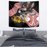 United States and American Samoa Together Tapestry Bald Eagle and Polynesian Traditional Culture with Plumeria