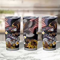 United States and American Samoa Together Tumbler Cup Bald Eagle and Polynesian Traditional Culture with Plumeria