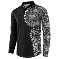 Hawaiian Traditional Tattoos Button Sweatshirt Kakau Tribal Tropical Plant Motif Black Color